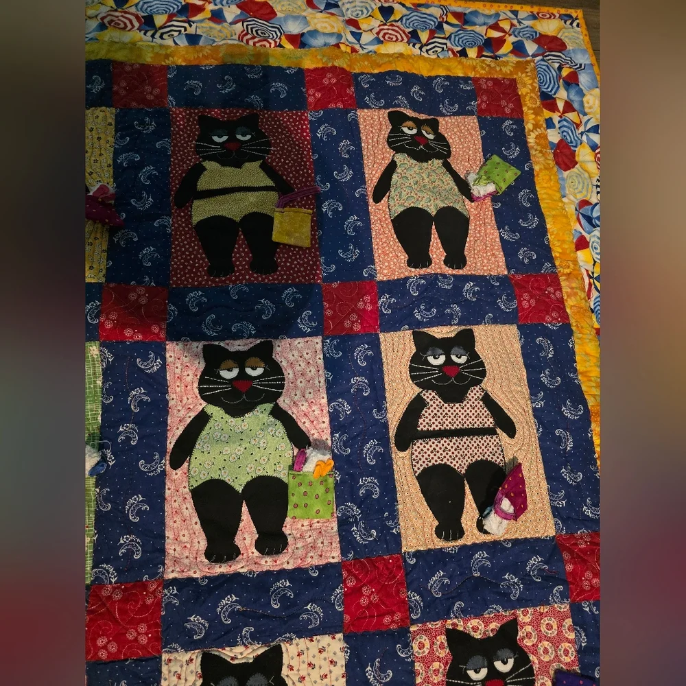 Whimsical Colorful Beach Cats Quilt
